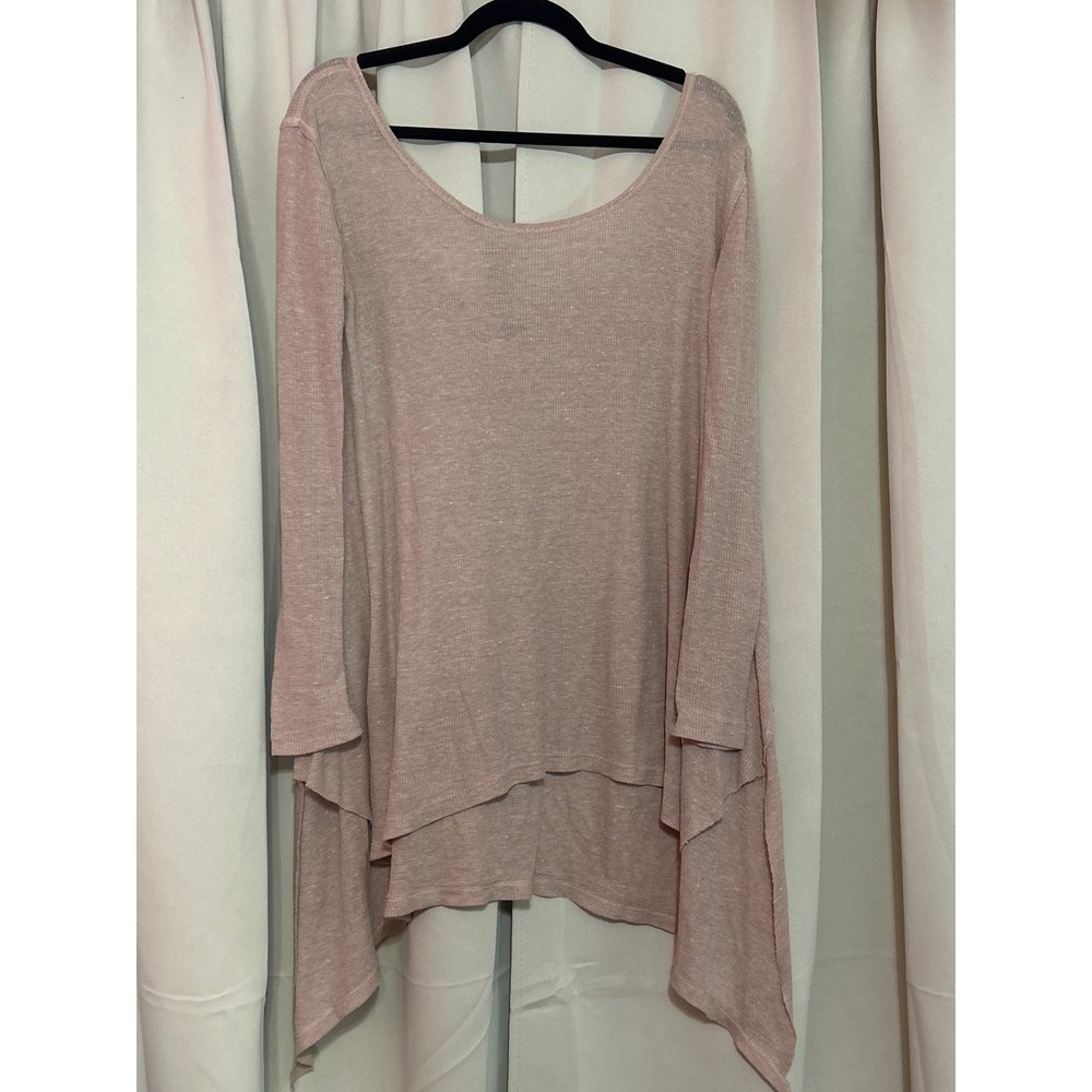 Free People We The Free Tunic XS Pink Thermal Knit Sharkbite Hem Scoop Neck